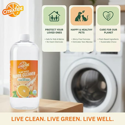 Hardwood Floor Cleaner and Polish Restorer – Heavy Duty Plant-Based Cleaning & Conditioning Citrus Formula for Tile, Wood, Laminate & Vinyl Floors – Non-Toxic, Streak-Free, Safe for Kids & Pets