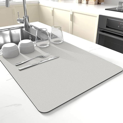 Dish Drying Mat for Kitchen Counter,Drying Mat for Dish Rack,Absorbent Hide Stain Rubber Mat,Coffee Mat, Kitchen Counter Mat (Light Gray, 17"x31.5")