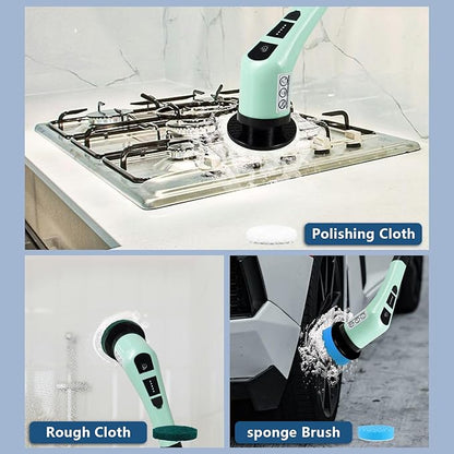 Electric Spin Scrubber,Cordless Cleaning Brush Spin Scrubber,Power Scrubber 2 Adjustable Speeds,7 Replaceable Brush Heads (Green)
