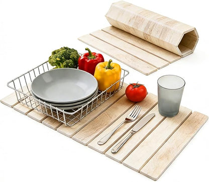 Dish Drying Mats, Large 24x16 Inch Diatomaceous Earth Drying Mat / Fast-Absorbing,Non-Slip Stone Drying Mat For Kitchen Counter / Eco-Friendly for Dishes(Dark wood grain)