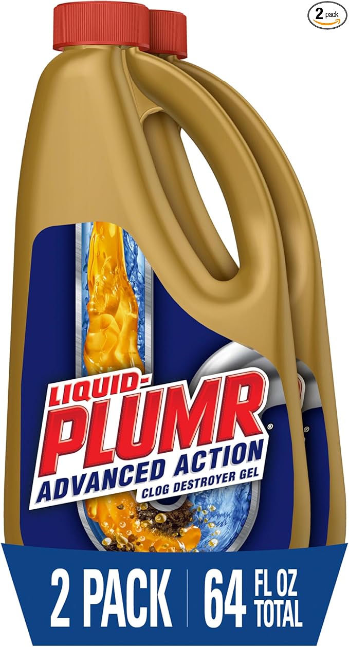 Clorox Liquid-Plumr Advanced Action Clog Destroyer Gel, Removes Multiple Types of Clogs including Hair, Deodorizes and Freshens, Safe for All Septic Systems and Pipes, 2 Bottles, 32 fl. oz. Bottle