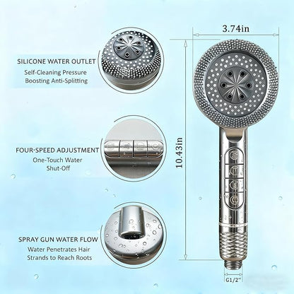 Filtered Shower Head with Handheld, High Pressure 4 Modes & ON/OFF Switch, Water Softener Filter Beads for Hard Water Remove Chlorine, Hand Held Showerhead Set for Pets Bath & Daily Shower