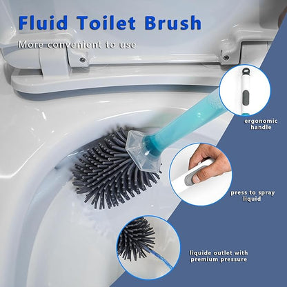 GREATLINK Silicone Toilet Brush with Holder, Non-Scratch Bendable Toilet Brush Scrubber for Curved Rim, Drip-Proof & Space Saving, Includes Adhesive Mount
