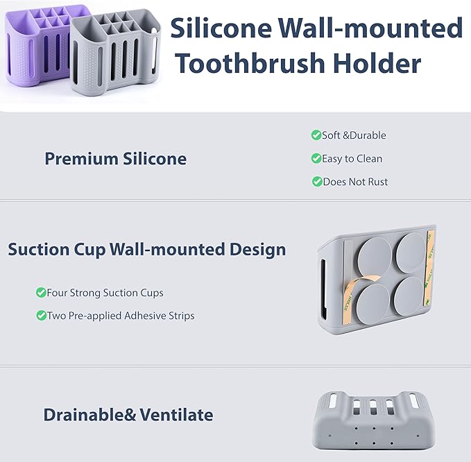 Toothbrush Holders for Bathrooms, Electric Toothbrush, Shaver and Toothpaste Holder, 6 Small Slots &2 Large Slots, Bathroom Organizer and Storage, Bathroom Accessories (Gray)
