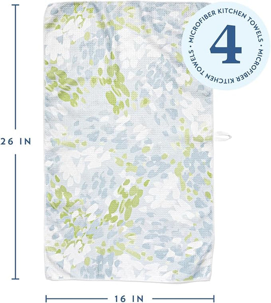 ELYN Microfiber Kitchen Dish Towel Set, Quick-Dry & Absorbent Waffle Weave Cleaning Towels, Set of 4 Kitchen Towels, Paper Towels Alternative (Painterly Floral & Grid)