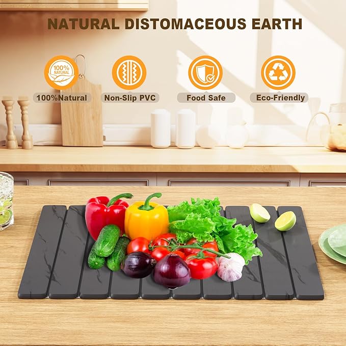 Dayacoco Stone Drying Mat for Kitchen Counter, Large Quick Dry Stone Mat, Collapsible Diatomaceous Earth Mats for Dishes Bottles Cups, Fits Any Countertop,23"×15.3",Gray gold