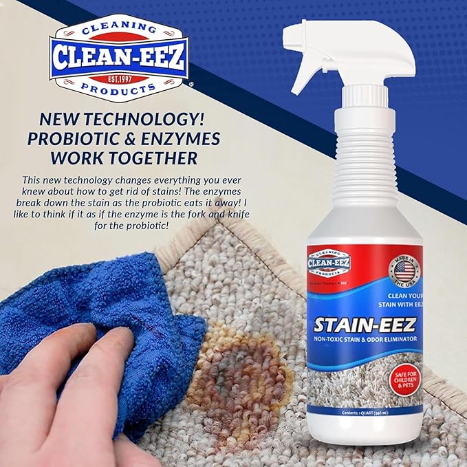 Clean-eez Stain-eez Carpet Cleaner Spray – Pro-Biotics & Enzyme Power for Ultimate Stain & Odor Elimination – Best Pet Carpet Cleaner