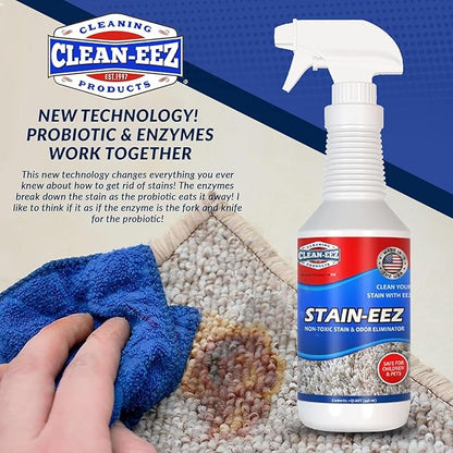 Clean-eez Stain-eez Carpet Cleaner Spray – Pro-Biotics & Enzyme Power for Ultimate Stain & Odor Elimination – Best Pet Carpet Cleaner