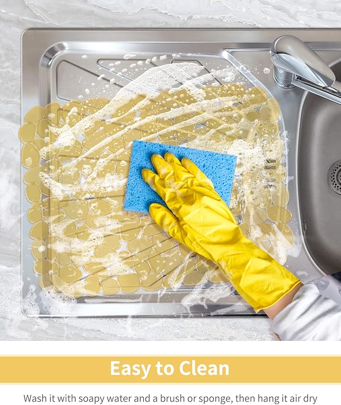 Bligli Pebble Sink Mat for Stainless Steel/Ceramic Sinks, 2 Pack PVC Sink Protectors Mats for Bottom of Kitchen Sink, Dish Drying Mat for Dishes and Glassware, 15.7 x 11.8 inch, Clear Yellow