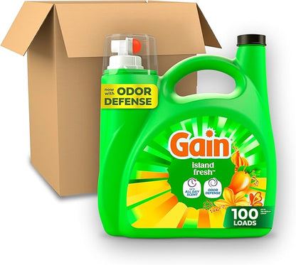 Gain Liquid Laundry Detergent, Now with Odor Defense, Island Fresh Scent, 132 fl oz, 100 Loads (Packaging May Vary)