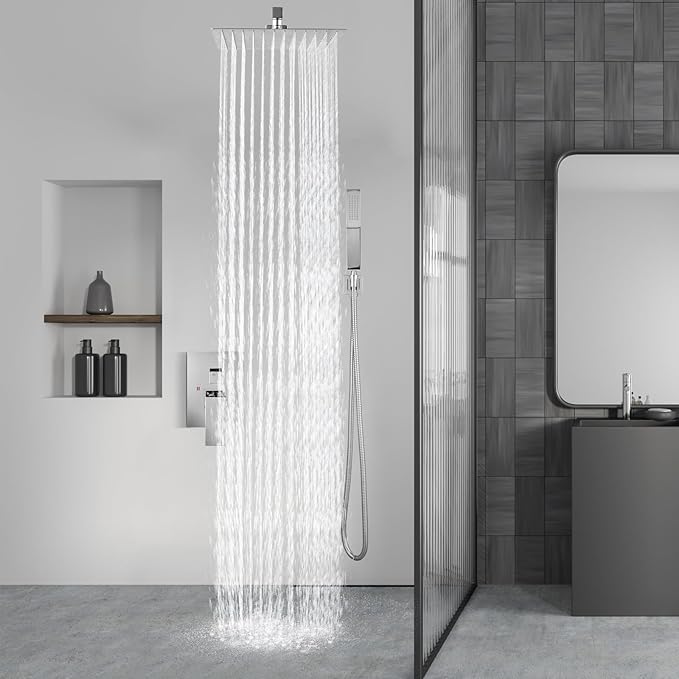 Aolemi Shower Faucet Set Rain Shower System with Handheld Spray Bathroom Shower Combo Rough-in Valve and Shower Trim Kit Included Polish Chrome 8 Inch Wall Mount Shower Head