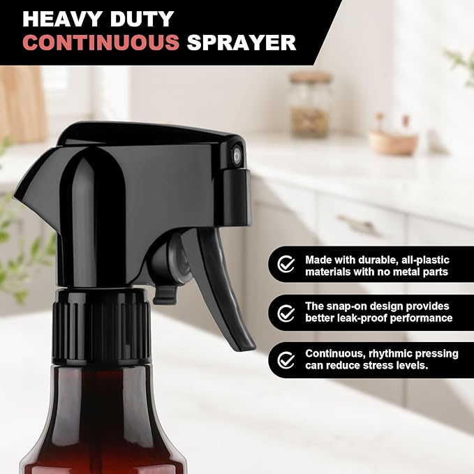 Plastic Spray Bottles 12oz Continuous Spray Bottle Mist Spraying Heavy Duty Empty Water Spray Bottles for Hair, Cleaning Solutions, Plants，Essential Oils 2 Pack (Brown-2pcs)