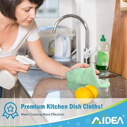 AIDEA Kitchen Towels, 12 Pack Absorbent Coral Fleece Dish Towels, No Odor Reusable Dish Cloths, Microfiber Cleaning Cloths, Fast Drying Dishcloths, 6.3" x10.4"