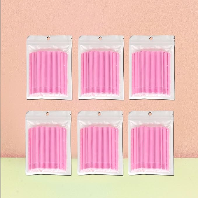 1200PCS Microswabs for Eyelash Extensions，Micro Applicators Brush for Cleaning and Applying Make-up Pink (Head Diameter: 2.0mm)