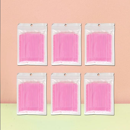 600PCS Microswabs for Eyelash Extensions，Disposable Micro Applicators Brush for Cleaning and Applying Make-up Pink (Head Diameter: 2.0mm)