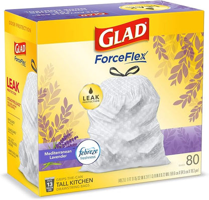 Glad ForceFlex Tall Kitchen Trash Bags, 13 Gallon, Gain Lavender, 80 Count (Package May Vary)