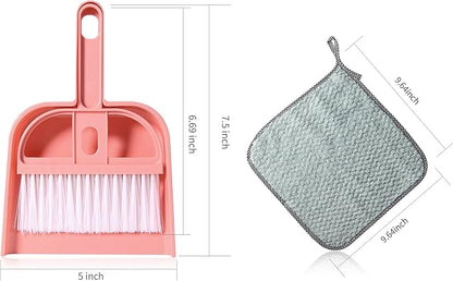 Lamoutor 3 Pack Mini Hand Broom and Dustpan Set Small Dust Pans with Brush Set Cleaning Tool for Desk, Car and Animal Waste Mixed Color