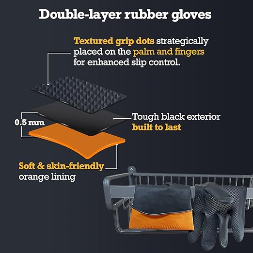 Thick Rubber Cleaning Gloves - 2 Pairs Black Rubber Gloves for Dishwashing Large, Non-Slip Kitchen Gloves for Washing Dishes, Reusable Cleaning Gloves, Waterproof, Heavy-Duty (2P,L)