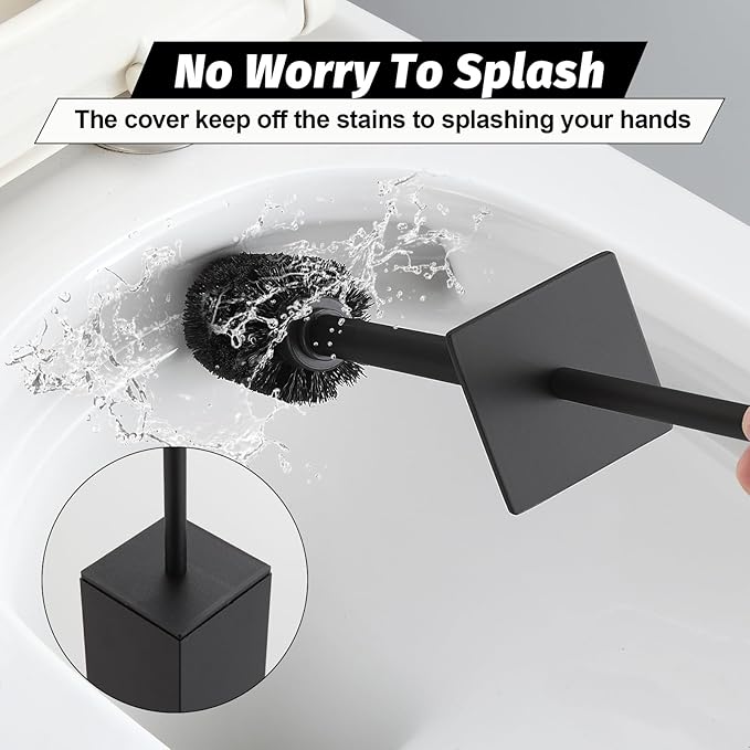 BGL Toilet Brush with Holder Set Matte Black Aluminium Standing for Bathroom Toilet Bowl Cleaner Brush and Holder Set, Square Design