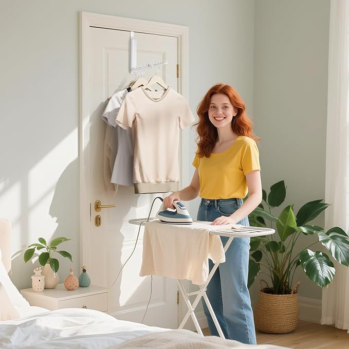 BAKON Over The Door Hanger Folding Clothes Drying Rack, Double Fold Hanging Door Hooks Coat Rack for Indoor Laundry Room Compact Small Space Foldable Portable Clothing Hanger Hook Collapsible- 2 Pack