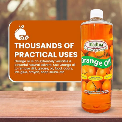 Medina Orange Oil Cleaner & Degreaser Concentrate - 32oz, 2-Pack - Orange Oil Concentrate - All Purpose Cleaner, Garden Pest Defense, Automotive Use - Orange Oil for Wood Treating & Cleaning