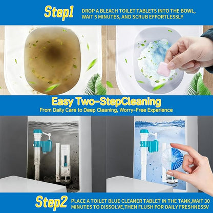 2-in-1 Toilet Cleaning Tablets (48 Pack) - 16 Effervescent Toilet Bowl Stain Remover and 32 Blue White Toilet Tank Cleaner Tablets - Limescale Removal for Septic System