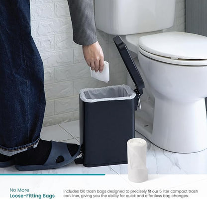 Home Zone Living 1.3 Gallon Trash Bags with Fresh Scent, Heavy Duty Custom Fit Design for 5 Liter Wastebasket Liners, Code 5S, 120-Count