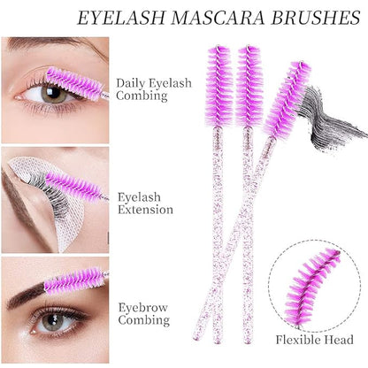 300 PCS Eyelash Extension Supplies Kit Disposable Micro Applicator Brush Eyebrow Spoolies Lip Stick Brush Mascara Wand Applicator Makeup Brush Tool (Purple Sets)
