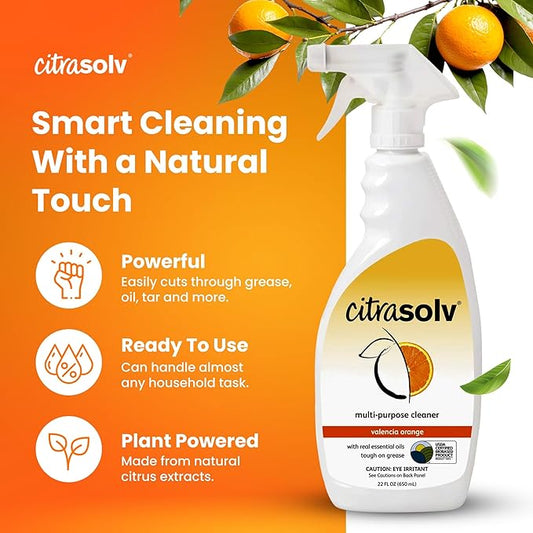 Citra Solv All Purpose Cleaning Spray – Powerful Citrus Degreaser for Kitchen & Bathroom, Multi-Surface Cleaner, No Harsh Chemicals, Valencia Orange 22oz