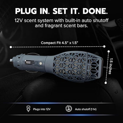 Drive Time Power Fresh Refillable Car Air Freshener – 12V Plug-In Reusable Car Scents Air Enhancer with Long-Lasting Scent Up to 30 Days – Includes 4 Scent Bars – Compact Design - Silver