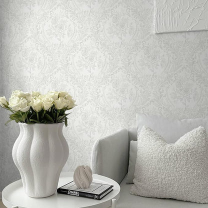 Ismoon Floral Peel and Stick Wallpaper Grey Contact Paper Boho Watercolor Damask Wallpaper Vintage Textured Removable Self Adhesive Vinyl Wall Paper Renter Friendly, 17.3 in X 32.7 ft