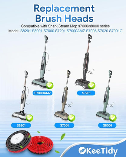 Steam Mop Pads Replacement Brush Head Compatible with Shark Steam and Scrub Mop S7000 S8201 S7001 s7201 Shorter Bristle Professional Cleaning and Polishing Brush (Red, 2 Brush)
