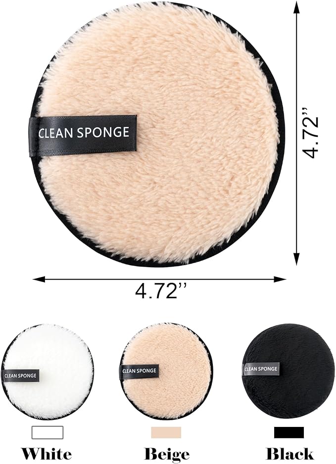 BlingKingdom 6 PCS Makeup Remover Pads Reusable Double-Sided Facial Cleansing Puffs Round Make Up Remover Pads for All Skin Types - 3 Colors