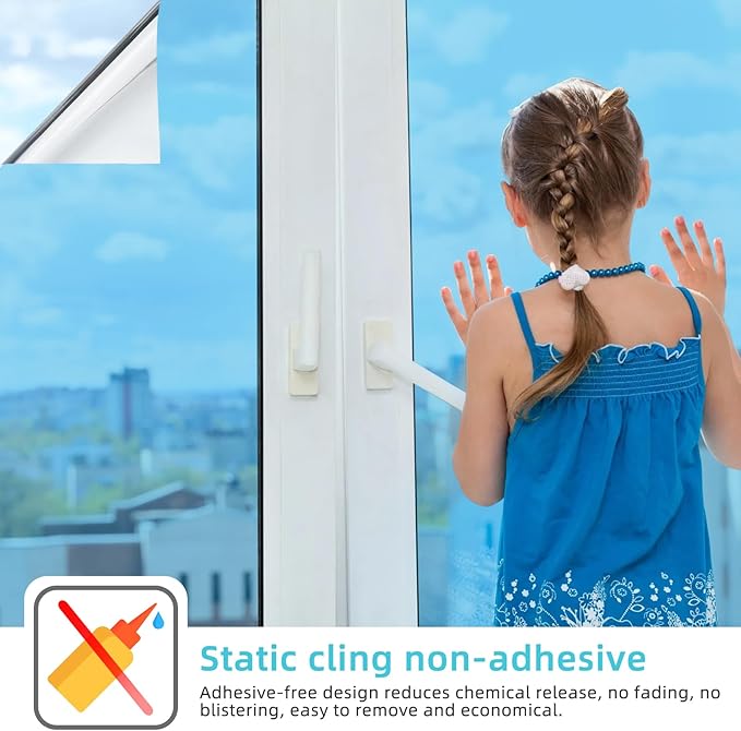 Filmgoo Window Privacy Film One Way Daytime Mirror Tint Treatments UV Heat Control Vinyl Stickers Sun Block Glass Paper Door Covering Reflective (Light Blue Silver, 29.5 Inch x 13.1 Feet)