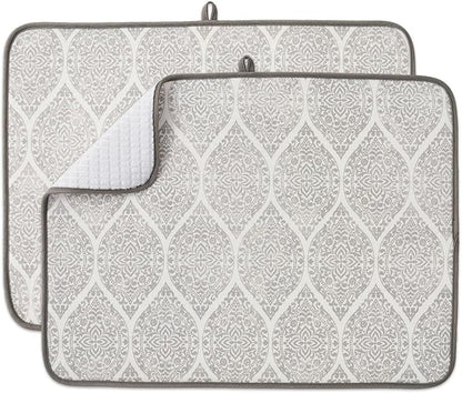 FRESHMINT Printed Dish Drying Mats for Kitchen Counter 2 Pack Absorbent Reversible Drying Mats Microfiber Kitchen Countertop Protector Dishes Drying Pad Extra Large 18"x24" Dish Mat