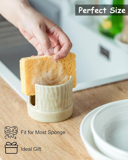 Zoeeker Kitchen Sponge Holder, Ceramics Sponge Dish Rack Sink Scrub Caddy for Scrubbers, Bathroom, Cute Kitchen Gadget Organizer, Yellow