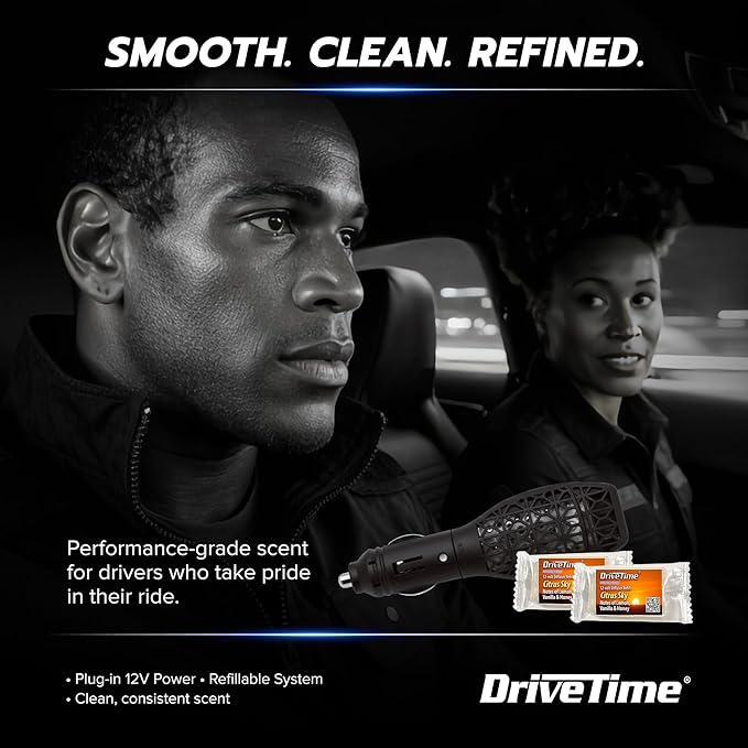 Drive Time Reusable 12V Plug-in Car Air Freshener Refill – Power Fresh, Auto Shut-Off, Plug-In Convenience, No Batteries Needed – Includes 4 Scent Bars for Up to 30 Days of Freshness
