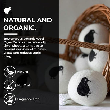 Wool Dryer Balls XL, 100% New Zealand Organic Wool - Reusable Natural Fabric Softener for Laundry, Dryer Sheets Alternative - Prevent Wrinkles and Anti Static (White, 6-Pack)
