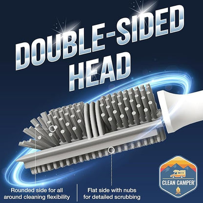 RV Toilet Brush by Clean Camper – Wall-Mounted Set, Silicone, Scratch-Free Dual-Sided Head, Quick-Drying Holder, Compact & Durable Set with Strong Adhesive Mount for RV & Camper Toilets