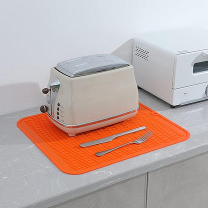 MicoYang Silicone Dish Drying Mat for Multiple Usage,Easy clean,Eco-friendly,Heat-resistant Silicone Mat for Kitchen Counter or Sink,Refrigerator or Drawer Liner Orange XL 18 inches x 16 inches