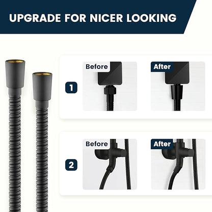 BRIGHT SHOWERS Extra Long Shower Hose 118 Inch, Stainless Steel Handheld Shower Hose with Brass Connectors, Anti-Kink, Leak-Proof, Easy to Install, Fits Most Shower Heads, Matte Black