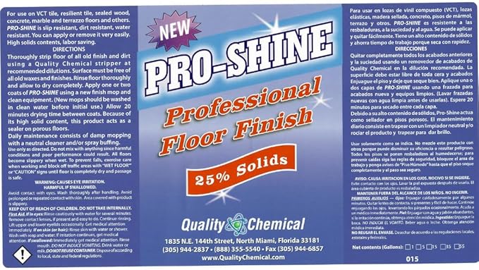 Quality Chemical Pro Shine High Solids Commercial Wet-Look Floor Finish Wax - High Shine Floor Cleaner, Future Floor Wax for VCT Tile Floors, Polish & Restorer - 128 oz (Pack of 1)