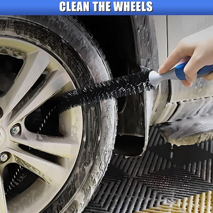 Long Handle Car Engine Cleaning Brush, Hard Bristle Automotive Wash Brushes, Flexible Bendable Vehicle Detailing Brush for Car Radiator Dryer Vent, Engine Oil Residue (1PC)