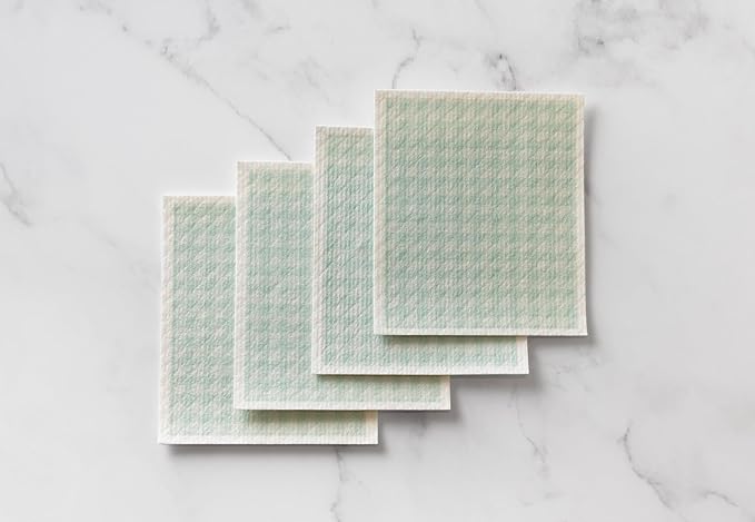 Martha Stewart Swedish Kitchen Absorbent Sponge Dish Cloths, Teal Gingham, 8 Count