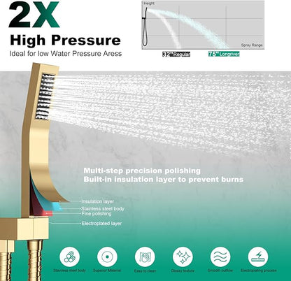 Shower Faucet Set with Hydro Power Temperature Display, Shower System Bathroom 10 Inches Shower Head with Handheld Spray, Wall Mounted Shower Fixtures with Shower Valve and Trim Kit, Brushed Gold