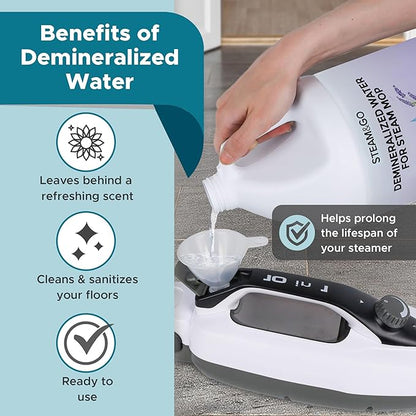 Steam & Go Demineralized Water for Steam Cleaner - PVC-Free Floor Cleaning Solution Compatible for All Steam Mops - Multi-Surface Cleaner for Home Surfaces - Lavender Scent, 128 Fl oz