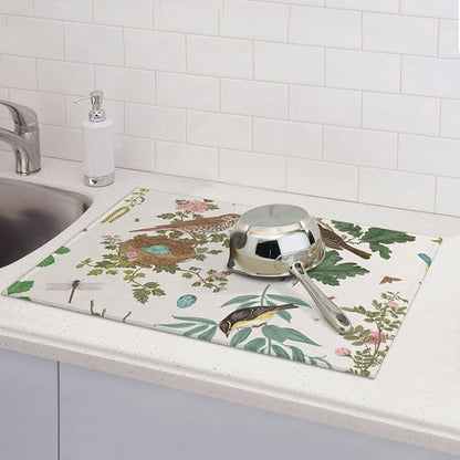 Large Dish Drying Mats For Kitchen Counter Microfiber Kitchen Drying Mat XL Draining Pad Absorbent Quick Drying Dish Mat 18x24 Inch - Garden Birds
