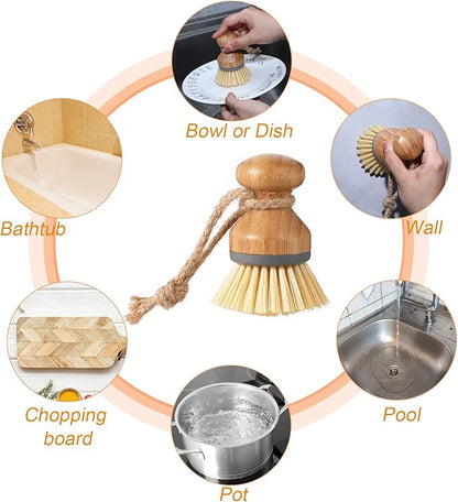 Zopeal 4 Pcs 16 oz Kitchen Soap Dispenser Set with Bamboo Tray and Dish Brush Plastic Soap Dispenser Set with Waterproof Labels for Hand Dish Lotion(Frosted Black)