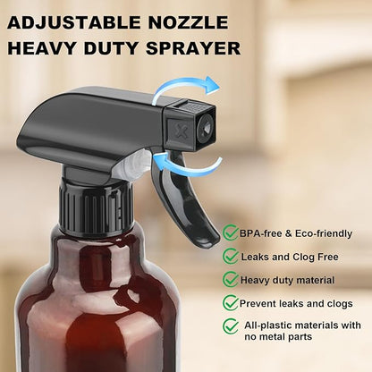 Glass Spray Bottles 16.9oz Empty Spray Bottle Mist/Stream Spraying Small Refillable Containers for Hair Care, Cleaning Solutions, Plants, Essential Oils 2 Pack (Brown, 16.9oz)