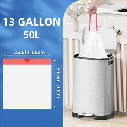 KdbK 13.2 Gallon Tall Kitchen Drawstring Trash Bags, 200 Count Pre-separated Garbage Bags, Unscented, Leak Proof, Waste Bag for Kitchen, Office, Home